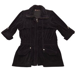 Adrienne Vittadini Velour Jacket 3/4 Sleeve Black Womens‎ Small